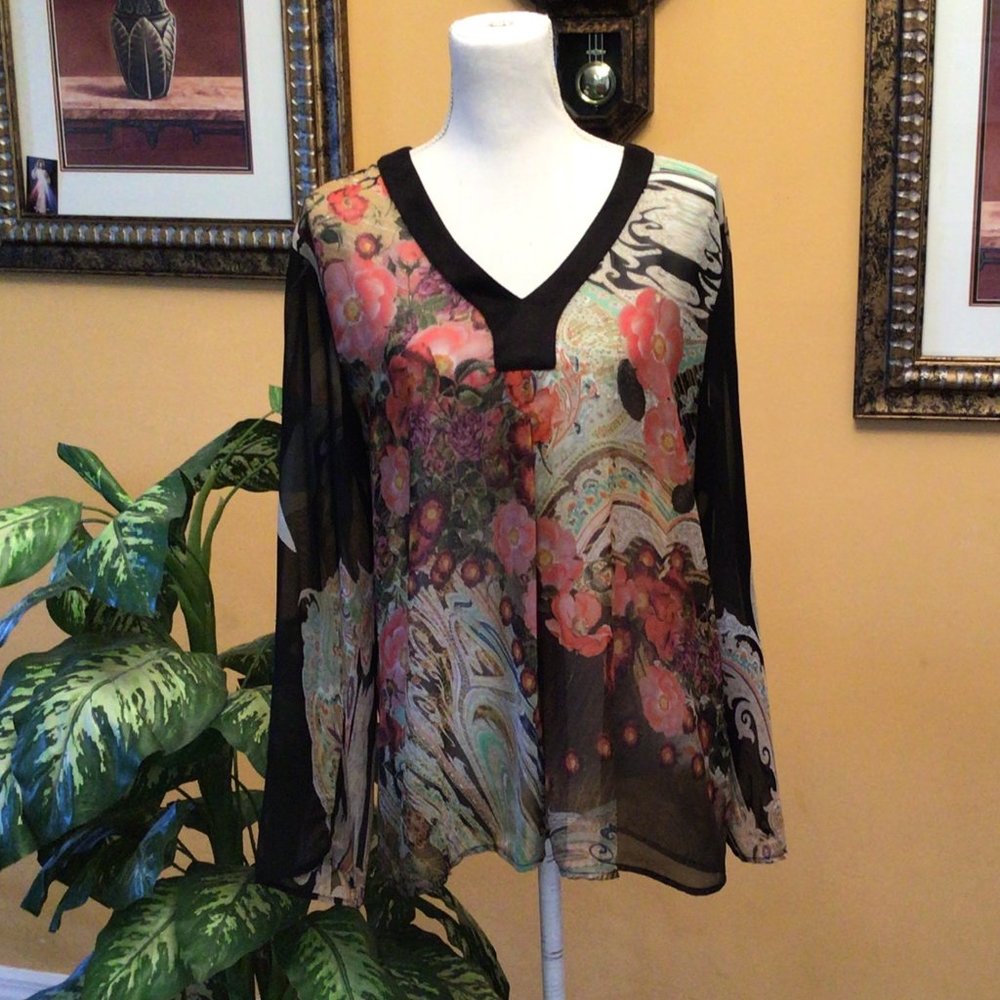 Twenty Twenty Floral Faux Suede Trim Blouse